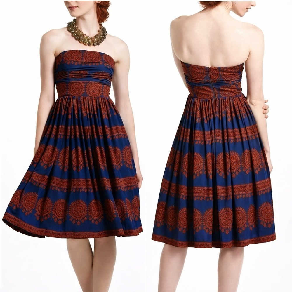 Anthropologie Girls from Savoy Oxidized Medallions Strapless Sun Dress SZ XS